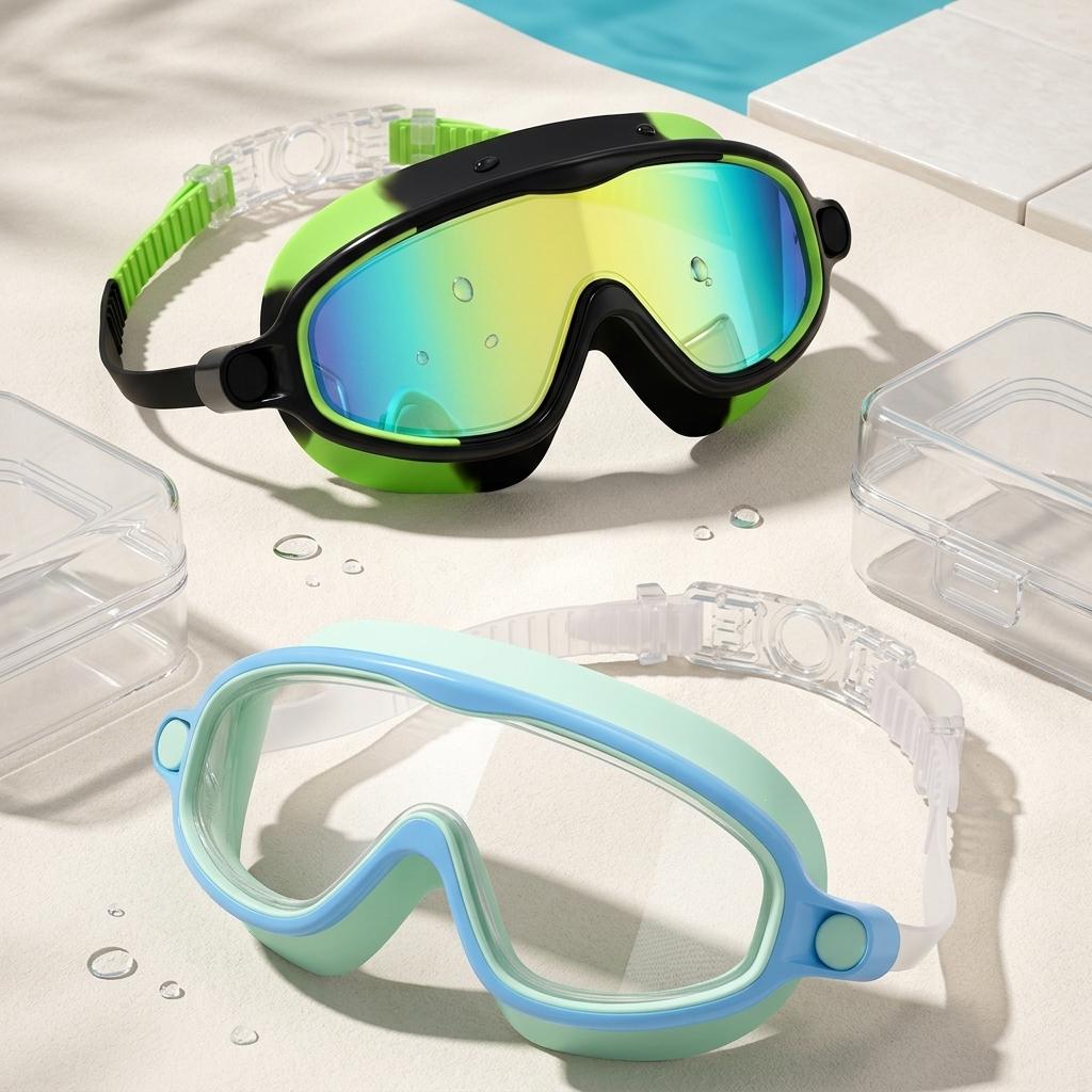 Kids Swimming Goggles Anti Fog Wide Frame Protective Lens for Pool and Diving