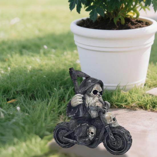 Halloween Figure Skeleton Knight Motorcycle Riding Gnome Statue Resin Yard Art Decor Garden Outdoor Ornament