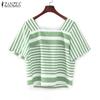 ZANZEA Женская летняя повседневная блузка в полоску с квадратным воротником и коротким рукавом