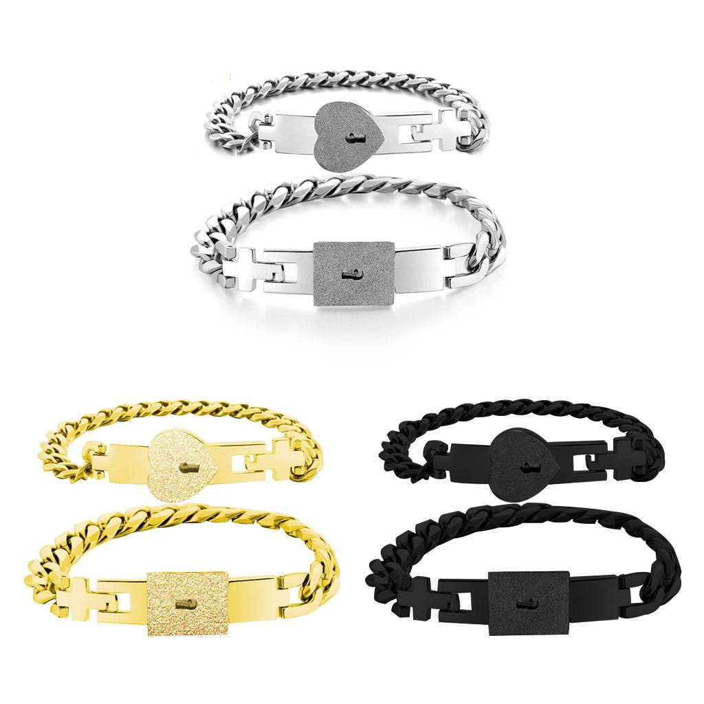 Stainless Steel Lock for Key Bangle Bracelets 2x Matching Bracelets Gift for Cou