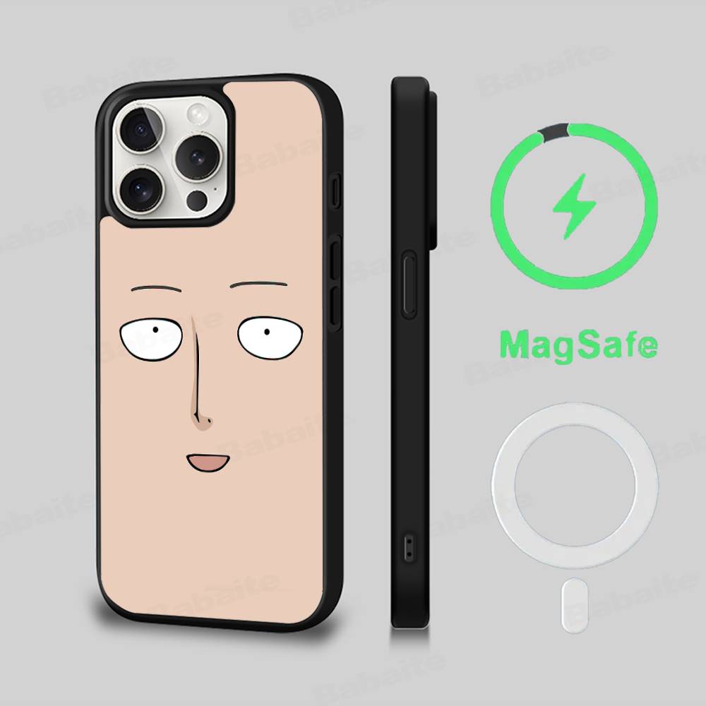 Чехол для телефона One P-Punch Man Saitama Магнитный чехол Для iPhone 16 14 13 12 11 15 Pro Max Plus Для Magsafe Беспроводная зарядка Чехол