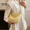 Women Shoulder Bag Dumpling Shape Zipper Closure with Pendant Large Capacity Adjustable Shoulder Strap Solid Color Commute Travel Crossbody Bag