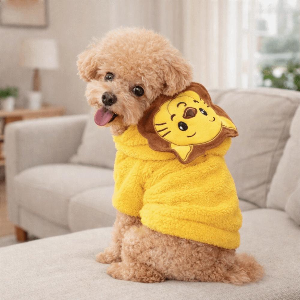 Soft Dog Hoodies Warm Dog Jumpsuits Cartoon Dog Lion Costume  for Cats and Dogs