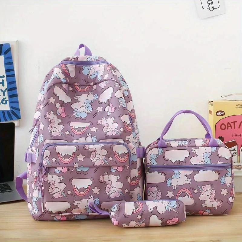 Kids Backpack Sets For Girls Boys Unicorn Backpack 3 In 1 Lightweight Bookbags Large Travel Rucksack With Lunch Bag Pencil Case