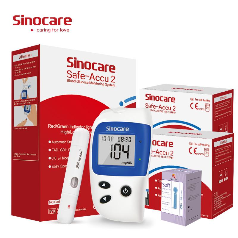 Sinocare Набор глюкометра x 100 тест-полосок/игл для измерения уровня сахара в крови