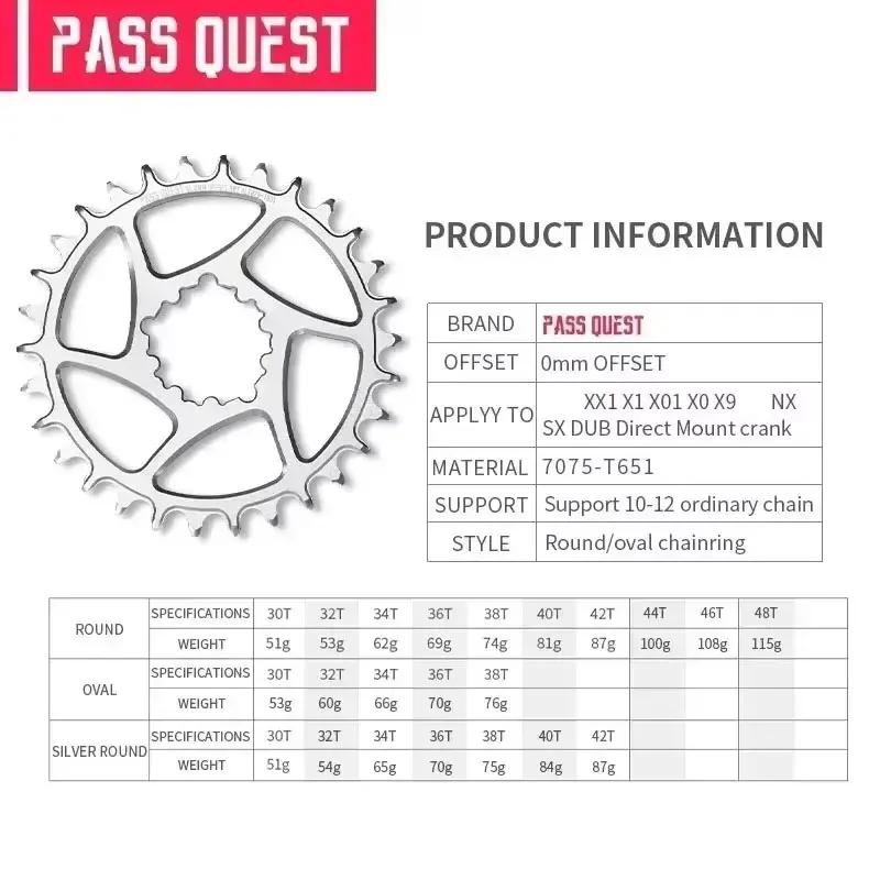 PASS QUEST Прямое крепление Звездочка Для Sram Eagle XX1 X1 X01 XO X9 NX SX Овальная Узкая Широкая Зубья Звездочка 30т 36 36т Велосипедный Лоток