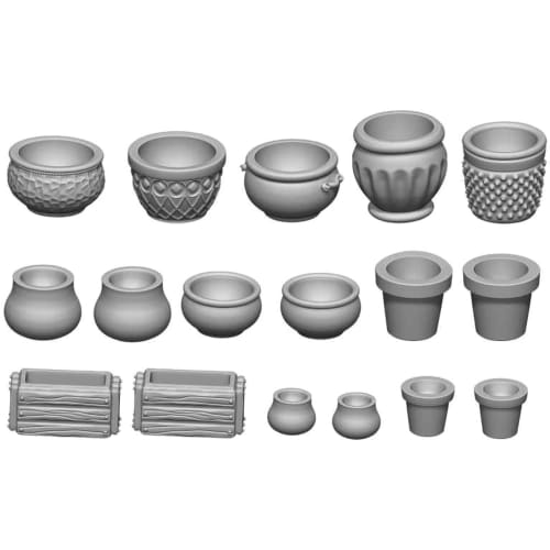 Green Stuff World Diorama Accessory Flower Pot Set, Miniature Accessory GSWD-3094, Molded In Color