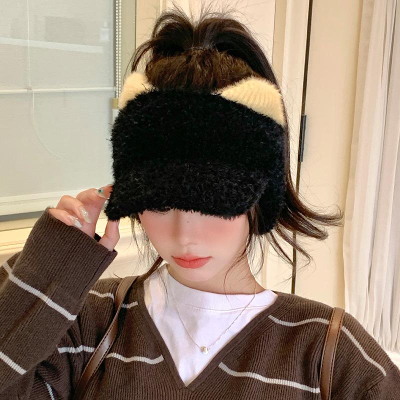Осенне-зимние шапки, женские наушники, большая тулья, маленькое лицо, пустая кепка, флисовая и утолщенная теплая шапка.