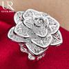 925 Sterling Silver Three Layered Flower Ring with Opening Fashionable Wedding Jewelry