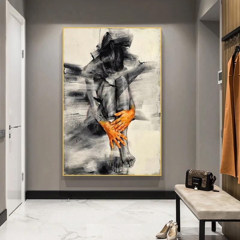 Абстрактная обнаженная женская фигура, художественные картины на холсте, черно-белые постеры, принты, настенные художественные картинки для декора гостиной, Cuadros