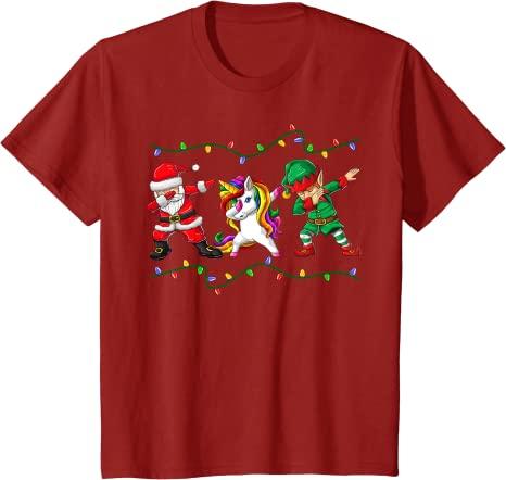 Dabbing Santa Elf Unicorn Christmas Costume Squad Kids Boys Unisex Xmas Gifts TShirt Funny DabbingElf Family Matching Tee Tops