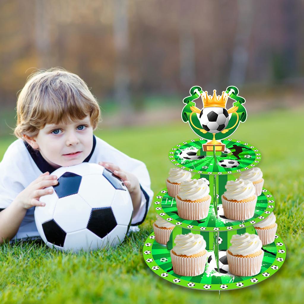 3 Tier Football Sports Soccer Party Cake Display Stand Kid Birthday Dessert Cupcake Rack Stand Baby Shower Party Cake Tray Decor