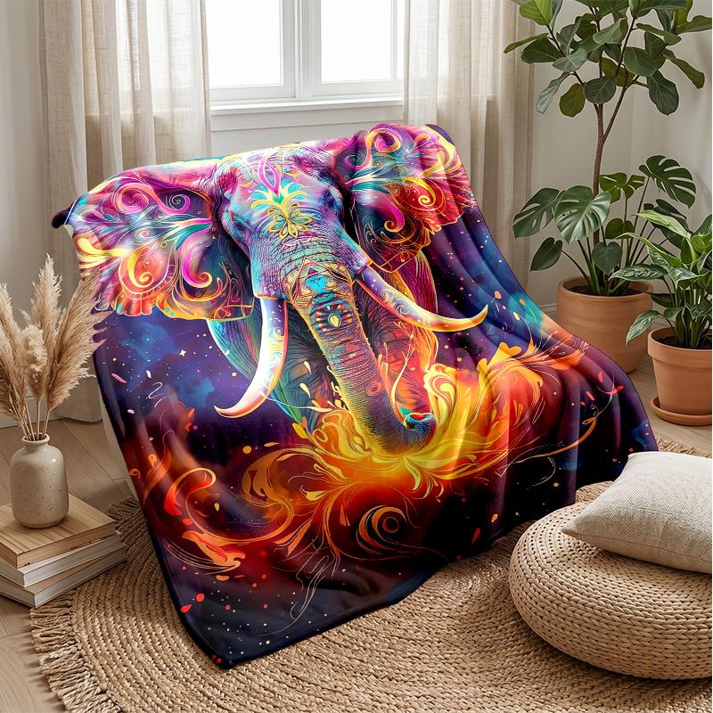 Vibrant Decorated Elephant Theme blanket Lightweight Warm Flannel Blanket Decorative Throw Blanket for Home Decoration