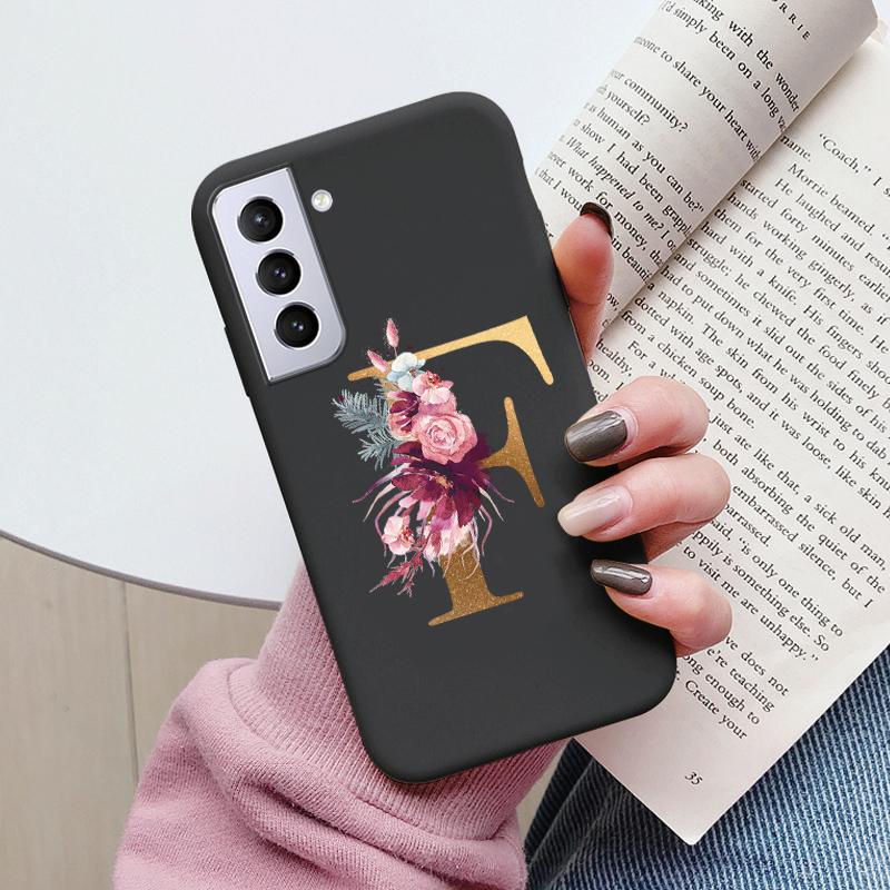 For Samsung Galaxy S21 S21 FE Case S21 Plus Flower Gold Letter A Z Soft Silicone Phone Cover For Samsung S21 Ultra Bumper S21+