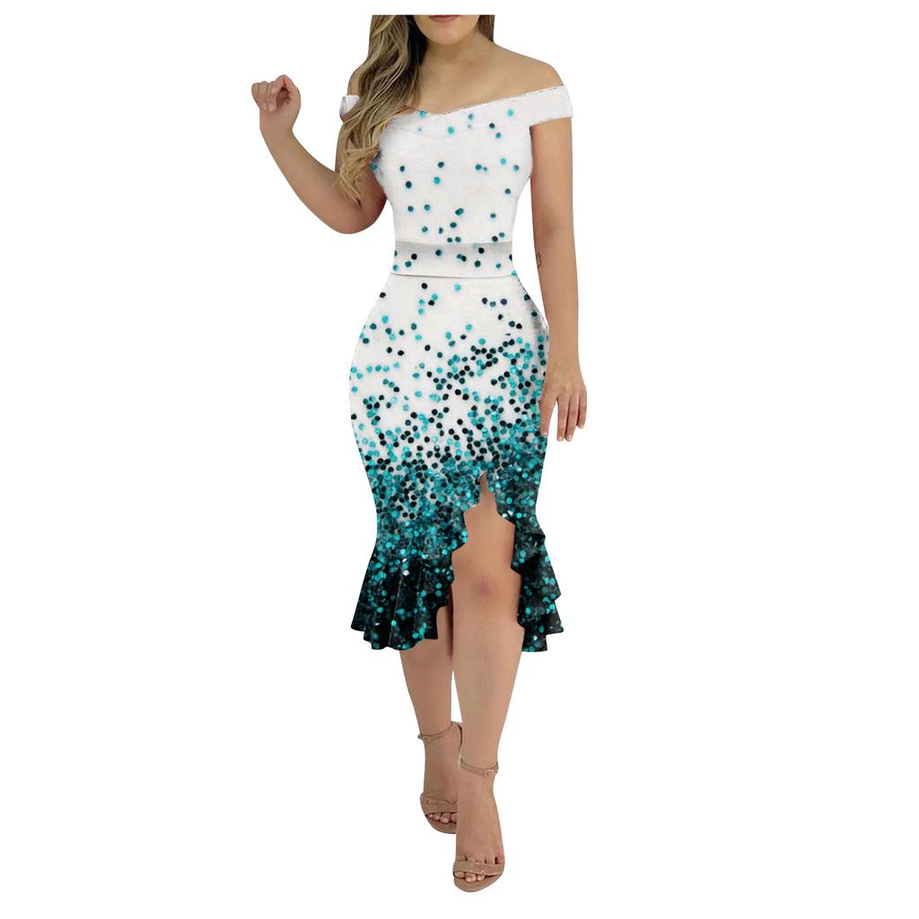 Женские повседневные платья для вечеринок с цветочным принтом, нерегулярный подол на одно плечо, сексуальное платье русалки с открытой спиной