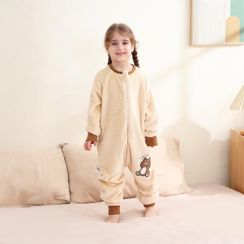 European and American Flame Retardant Flannel Baby Sleeping Bag Cartoon Printed Baby Anti Kick Jumpsuit Pajamas