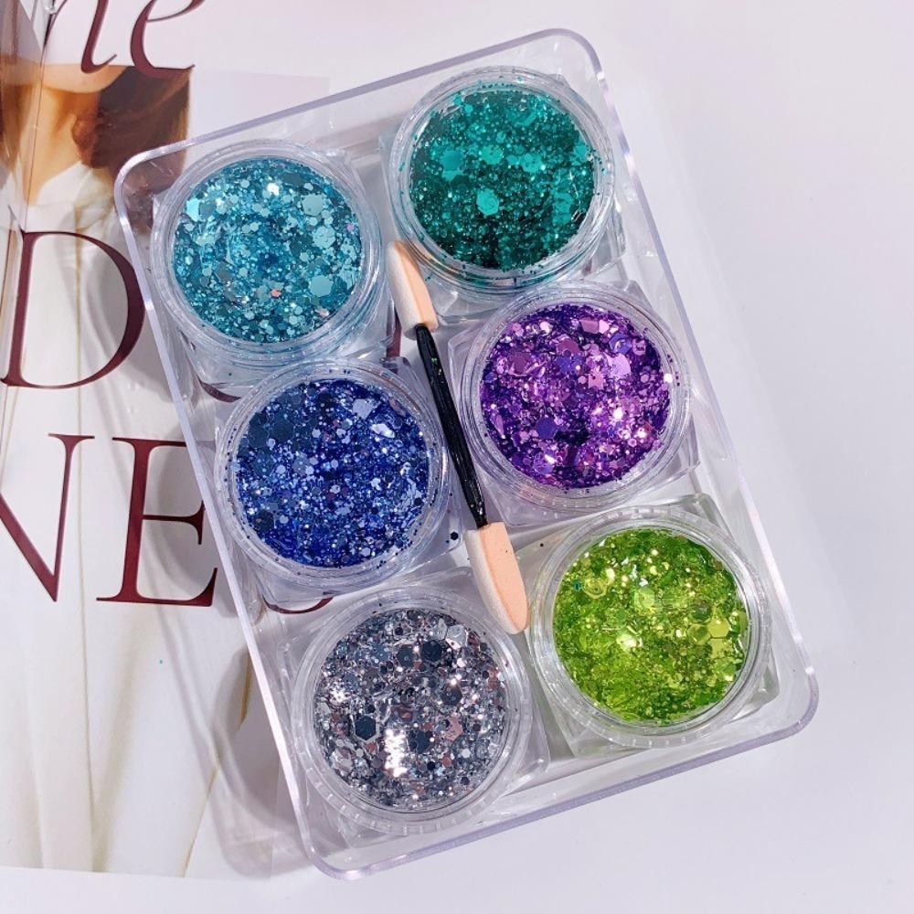 6 шт./набор Сердце Звезда Луна Блестки для тела Блестки для ногтей Гель Блестки для теней Блестки Украшения для лица и тела