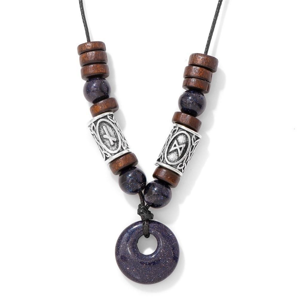 Bead Run Wood Bead Viking Bead Safety Buckle Retro Style Rune Bead Rune Bead Ethnic Style Sweater Chain Retro Fashion