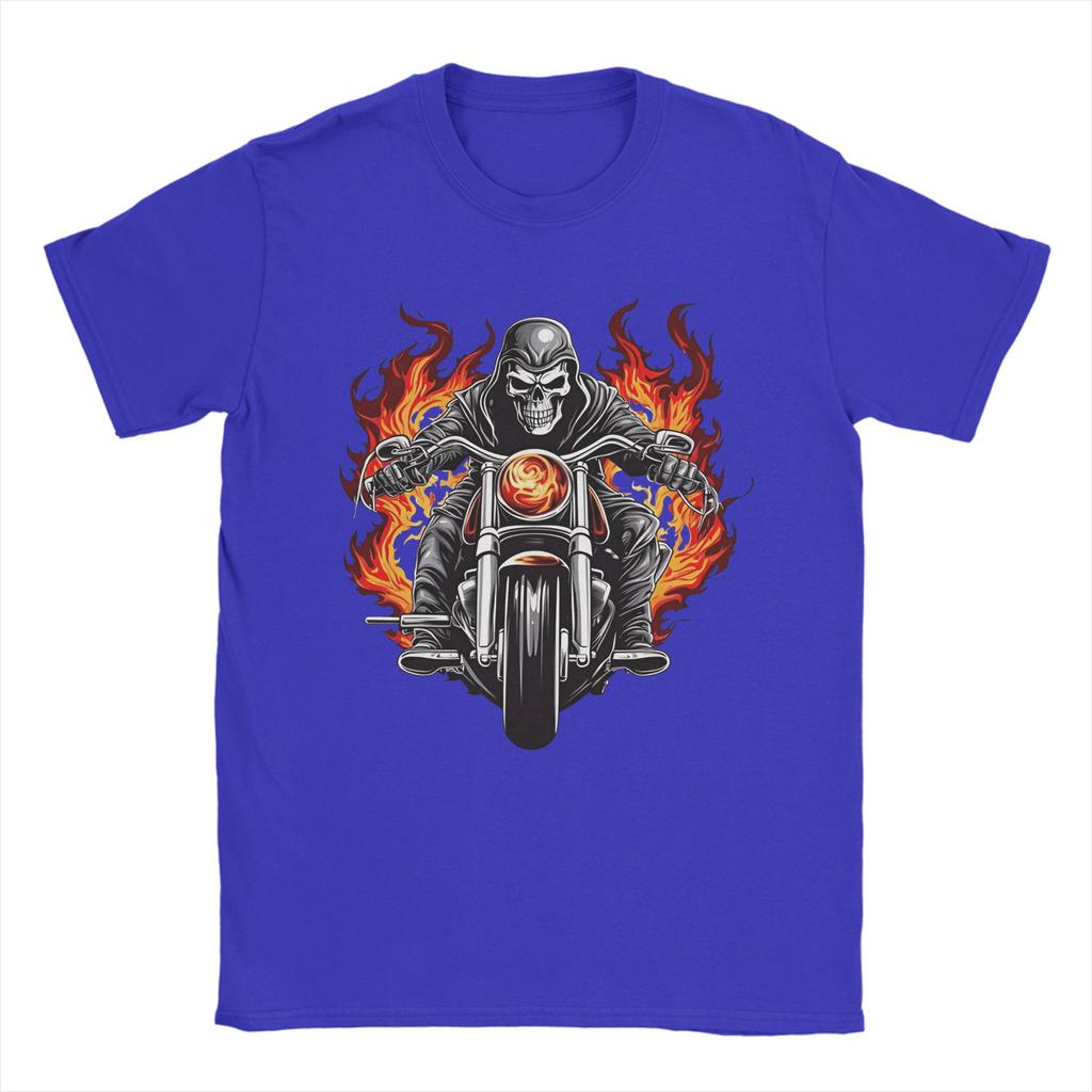 Skull Biker TShirt Unisex Casual Cotton Tees Round Neck Short Sleeve T Shirts New Arrival Clothing