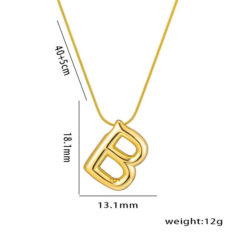 Stainless Steel Gold Color Chunky Alphabet Balloon Bubble Initial Letter Pendant Necklace for Women Charm Necklace Jewelry Gift
