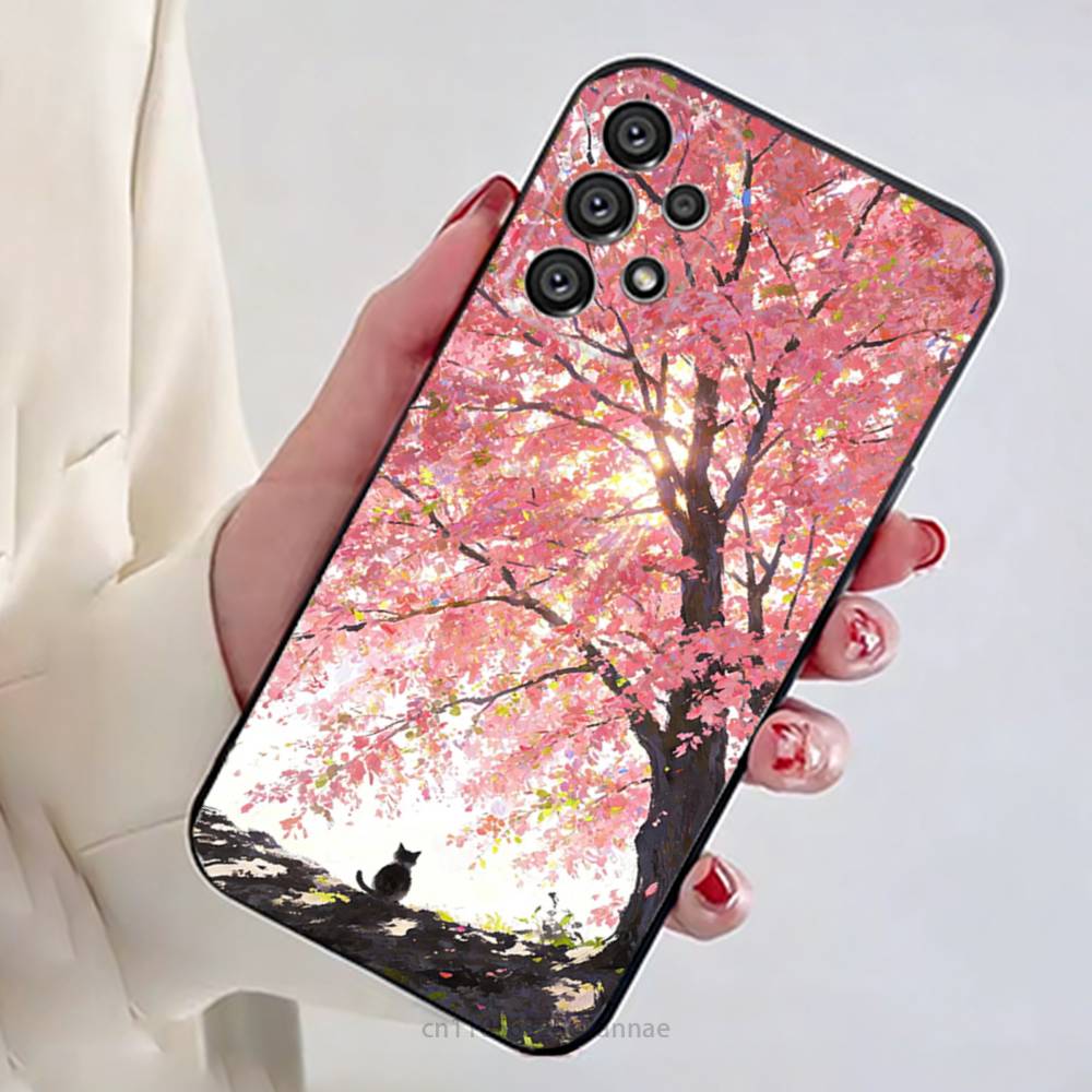 Розовый чехол Sakura для Samsung Galaxy A73, 23, 53, 33, 14, 24, 13, 72, 22, 52, 32, 54, A34, Мягкий чехол