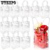 14pcs Plastic Transparent Gift Bag with Handle Clear Tote Bag Goodie Bag Clear Party Favor Bag for Boutique Wedding Birthday Party Jelly Cosmetics Bag