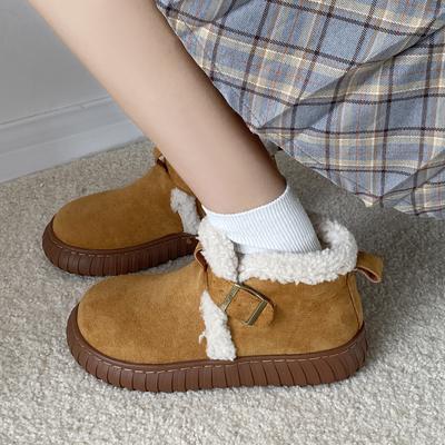 Детские зимние ботинки на толстой подошве, новинка 2024 года, утепленные, с нескользящей подошвой, теплые, модные, пушистые хлопковые ботинки, женская обувь