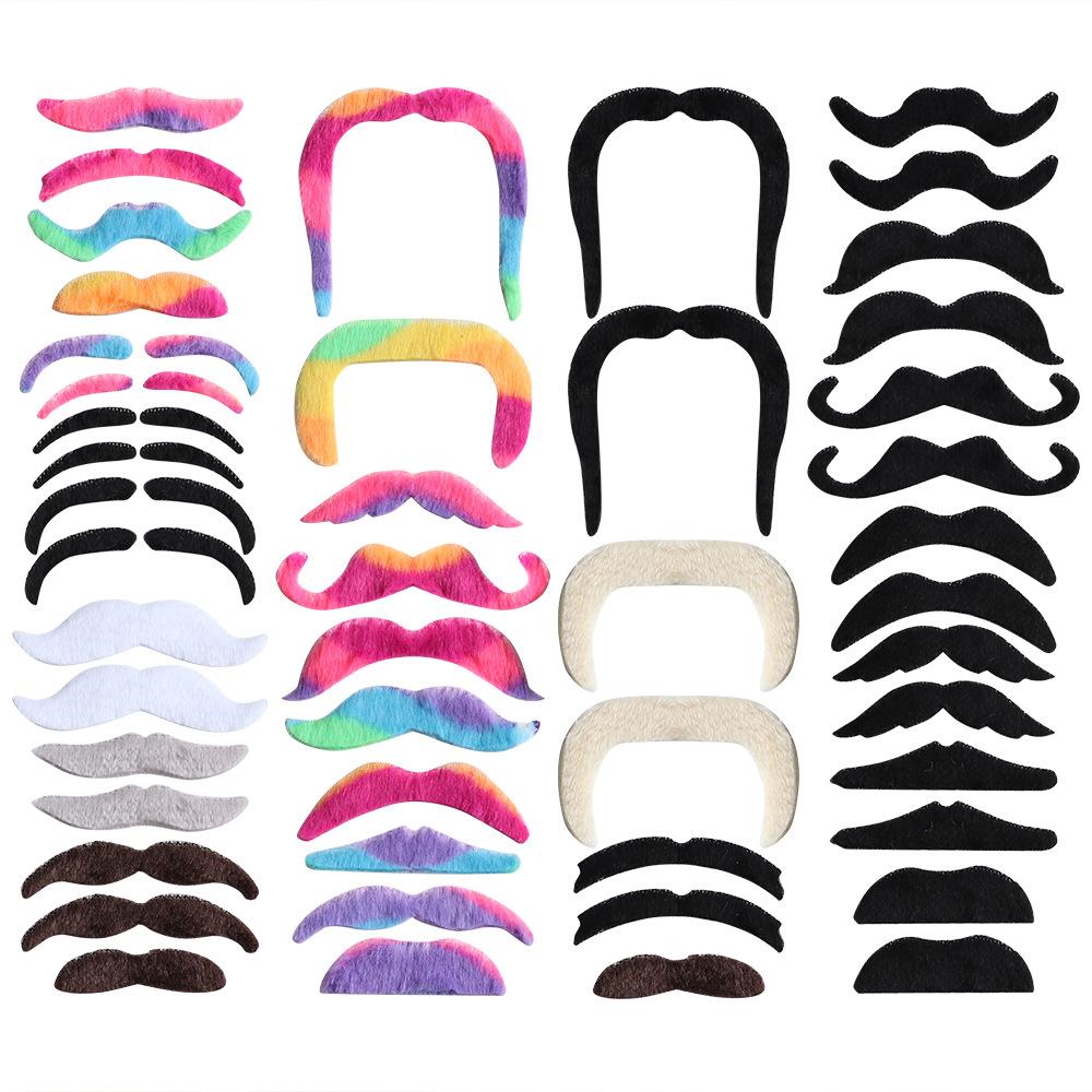 48pcs Halloween Fake Beard Costume Accessories, Simulation Mustache & Sideburns, Party Cosplay Photo Props