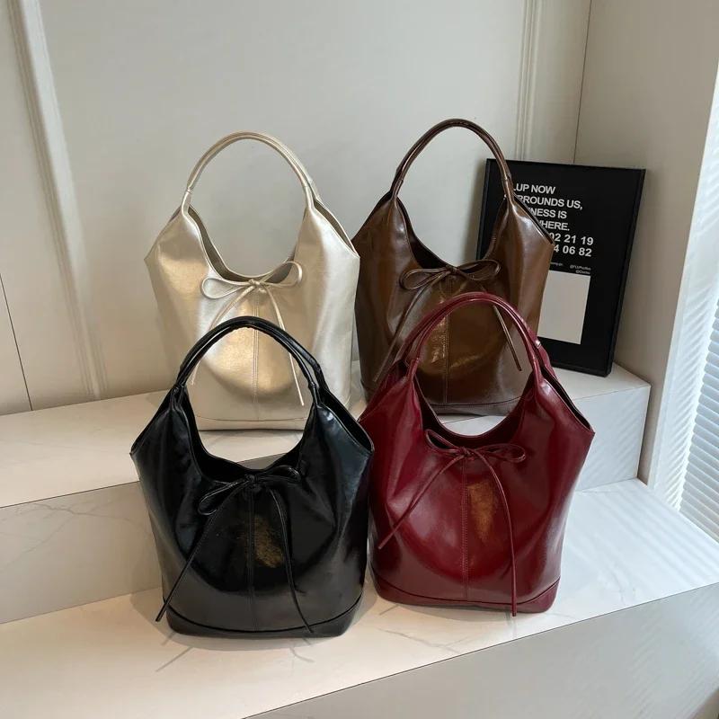 New Fashion Hot Selling Tote Bags Solid Bow Versatile Designer Shoulder Bags Women Soft Simple Commuting Women's Handbags