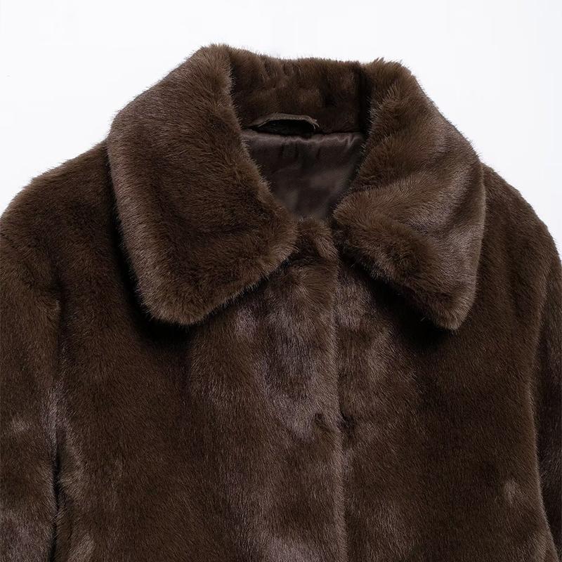 Повседневная свободная теплая плюшевая короткая куртка из искусственного меха для женщин с лацканами и длинным рукавом, однотонная меховая куртка, зимняя мода, утолщенная, для улицы
