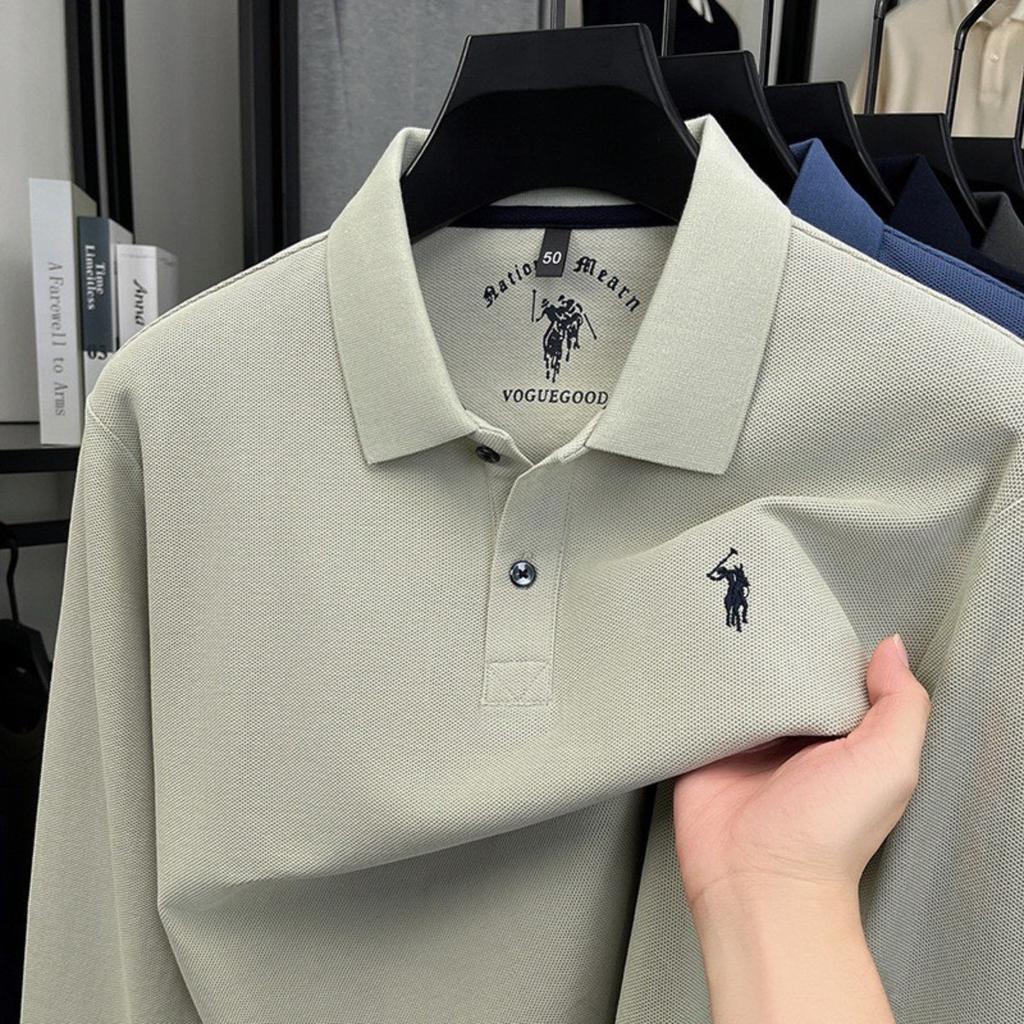 TrendHub 100% Pure Cotton Men's Long Sleeved Polo Shirt Embroidery Classic Paul Casual T-shirt