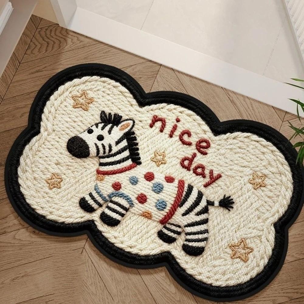 Cute Style Anti Slip Cartoon Floor Mat Animal Pattern Absorbent Absorbent Rug Soft Imitation Weaving Entry Doormat Entry