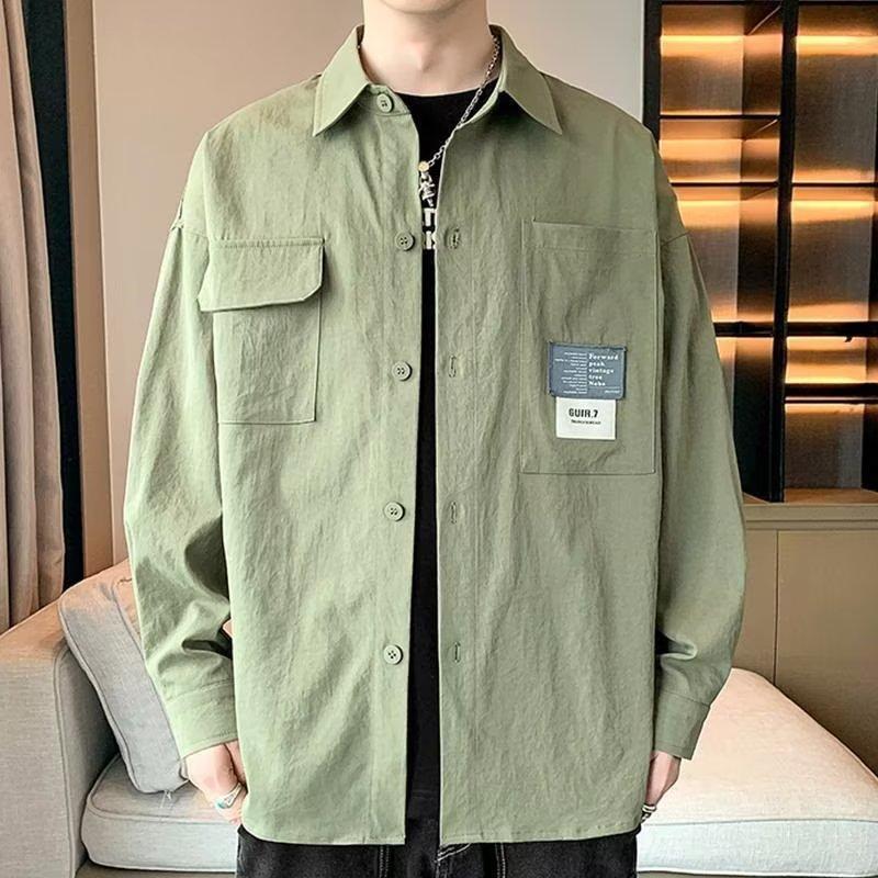 Модная рубашка, весенне-осенняя рабочая одежда, мужская рубашка с длинными рукавами, повседневная куртка, модная свободная мужская рубашка в стиле Харадзюку в стиле ретро
