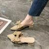 С бантом Низкий каблук Уличная обувь Хаки Женские тапочки и женские сандалии Остроносые шлепанцы Мюли Корейский стиль G Роскошные H Сандалии