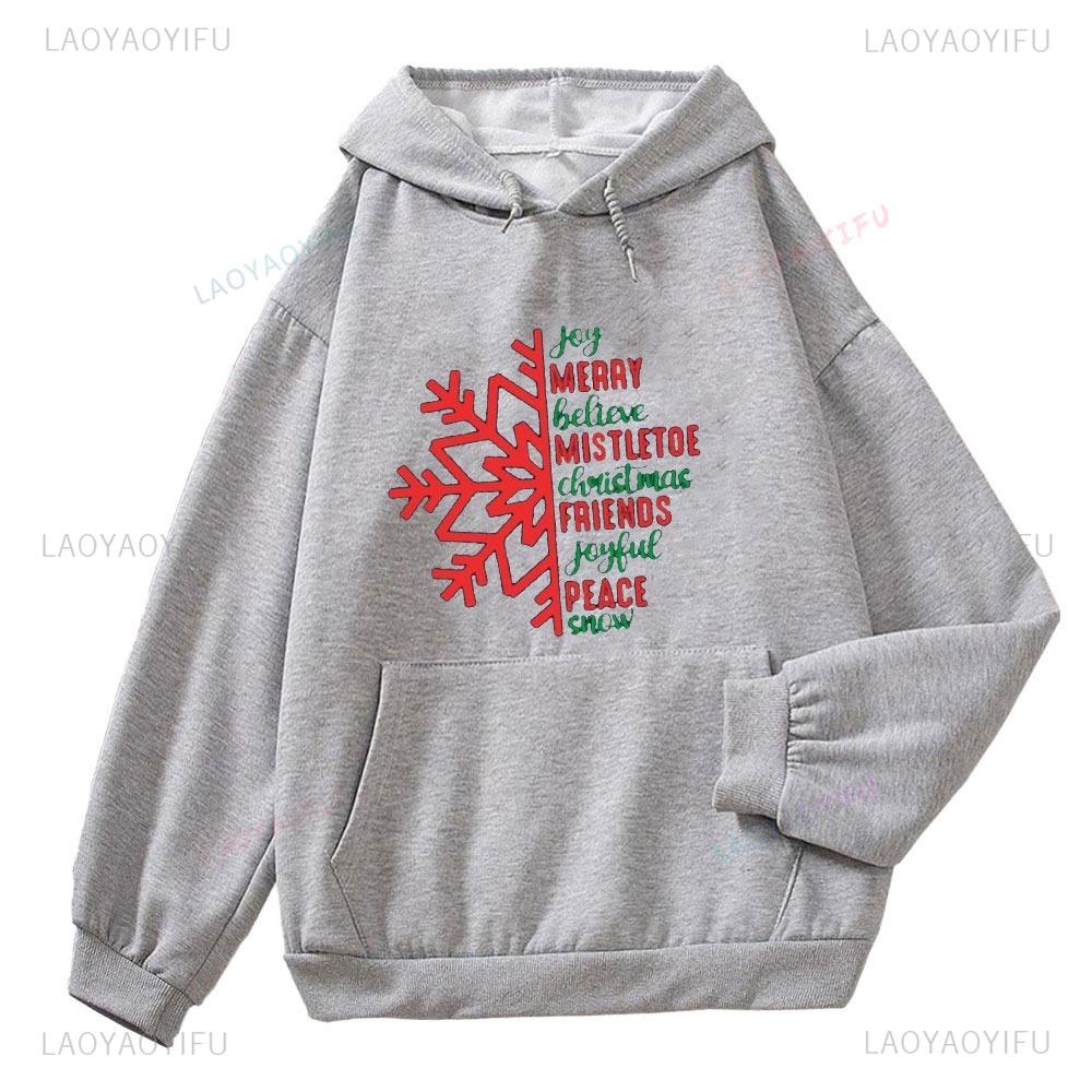 Joy Merry Believe Christmas Sweatshirt Inspirational Holiday Snowflake Hoodie Unisex Women Men Sweatshirt New In thermal hoodie