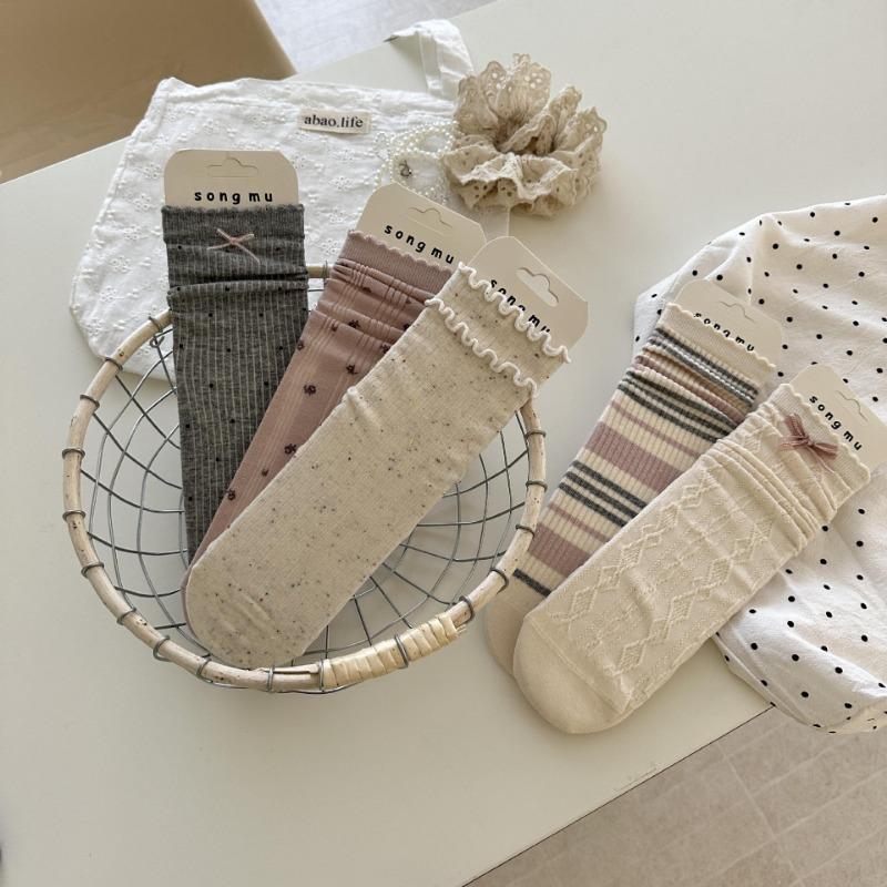 Женские весенне-осенние милые светло-розовые носки-гольфы без косточек с бантом