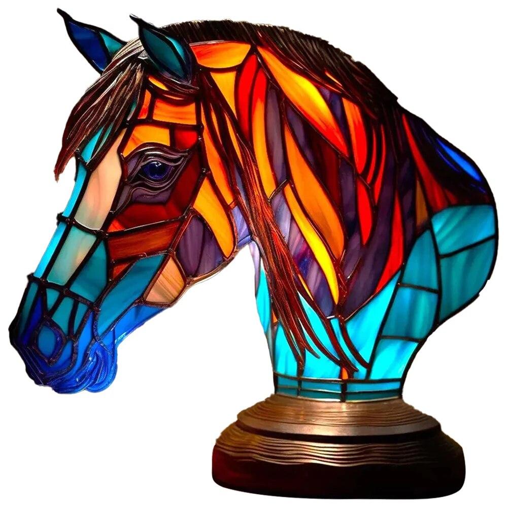 Настольная лампа с животными серии Лев Дельфин Волк Витражи Прикроватный светильник Сова Лошадь Петух Слон для гостиной Спальня Офис