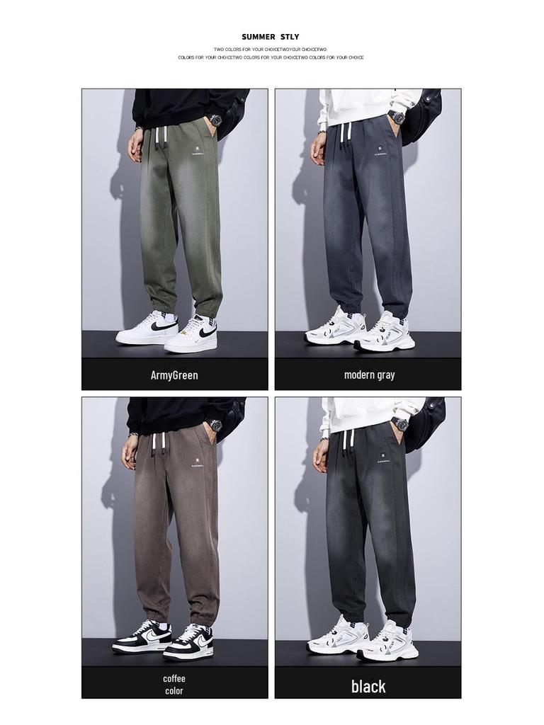 [Optional Fleece] Men's New Autumn/Winter Casual Lyocell Embroidered Drawstring Sports Pants