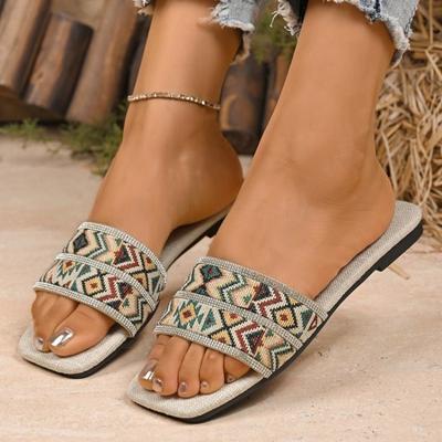 Мода Модный Классический Простота Сандалии Женские Новый Стиль Популярные Шлепанцы Тканевая Подкладка Открытое Повседневное Плоская Подошва Шлепанцы