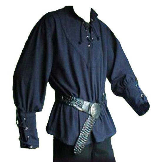 Мужская рубашка с воротником-стойкой и длинным рукавом, бандажная однотонная рубашка рыцаря на Хэллоуин, средневековая одежда, костюм для косплея