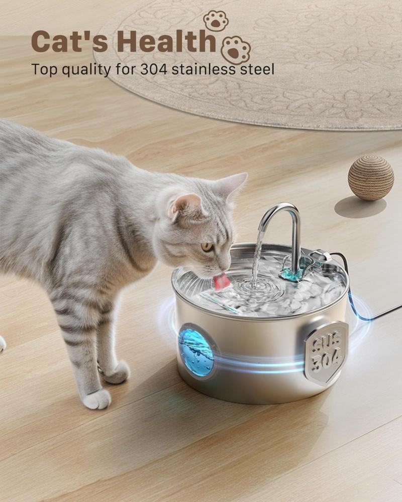 Stainless Steel Pet Fountain 3.2L/108oz Automatic Cat Water Dispenser USB Powered Super Quiet Pump Indoor Pet Drinking Fountain
