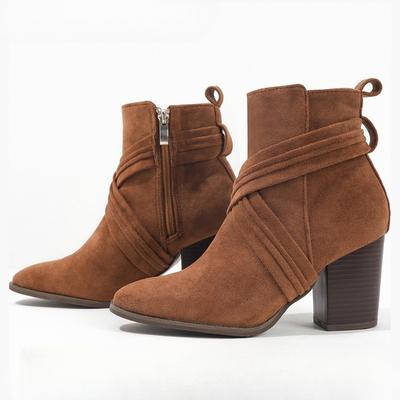 Женская обувь Осень и Зима Высокий каблук Толстый каблук Замшевые Короткие ботинки