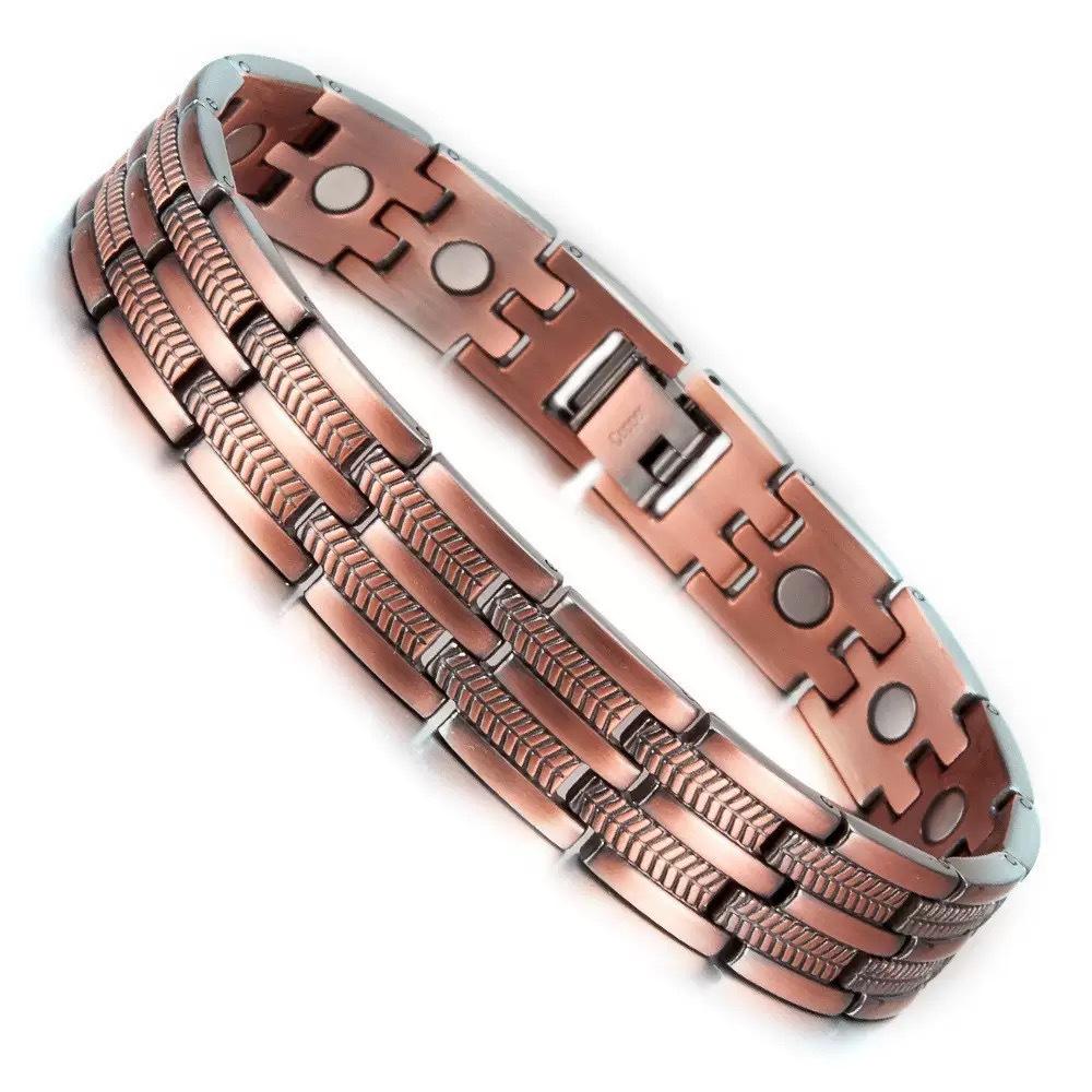 Antique Red Copper Bracelet Watch Buckle Intricately Carved Retro Fashion Cross Shaped Full Magnet