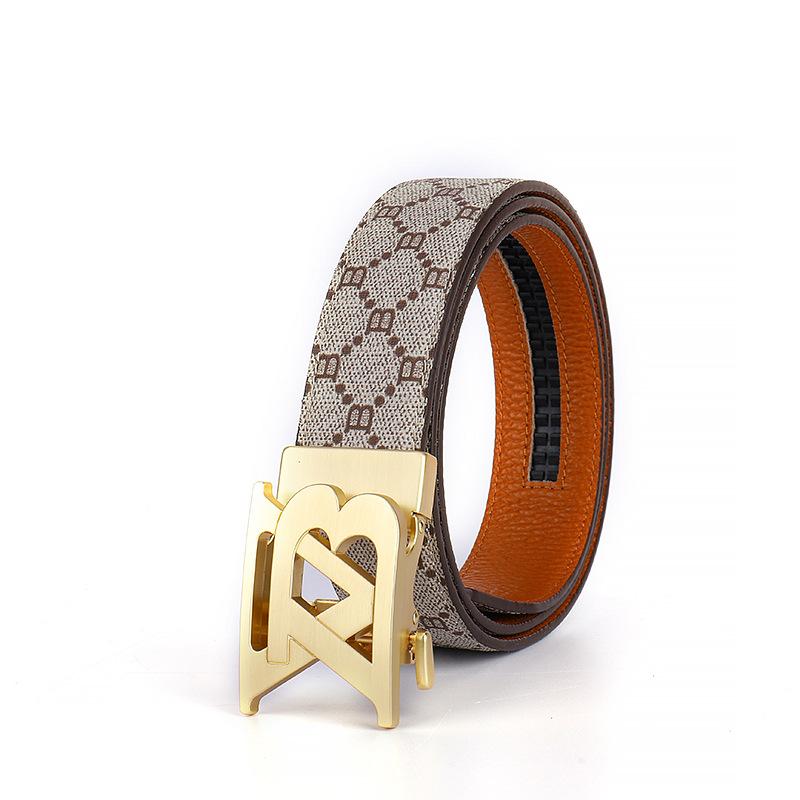 Four Seasons Available New Leather Men'S Belt Alloy Automatic Buckle Letter Belt Business Commuter Casual Pants Belt
