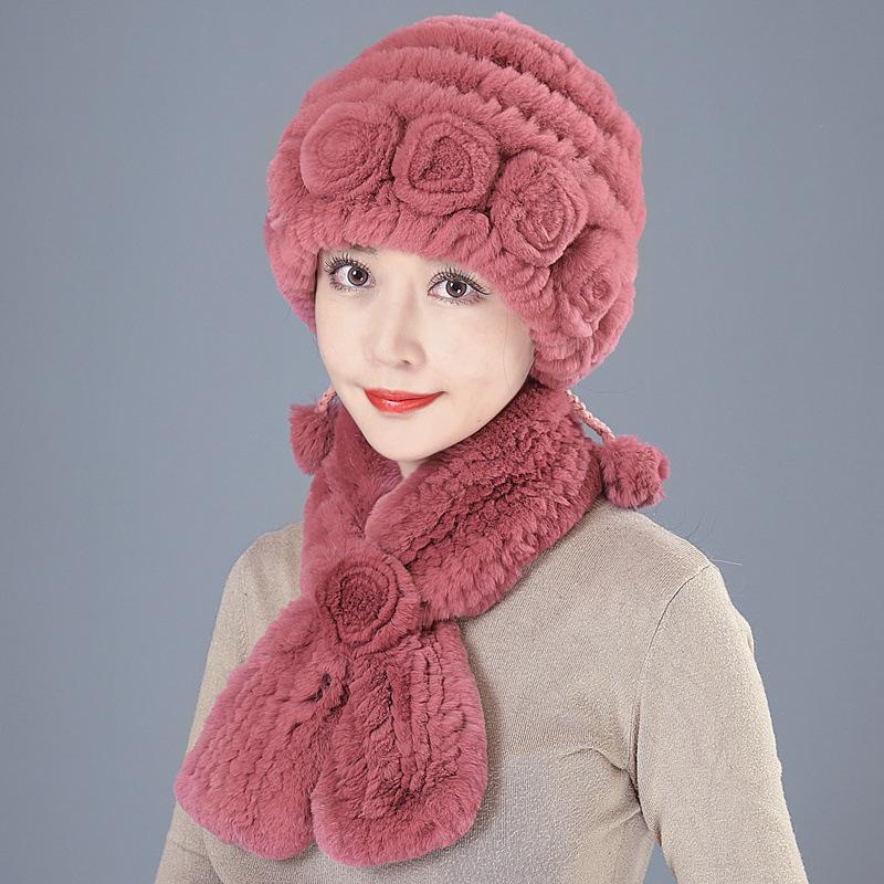 Fur Hat Female Winter Rex Rabbit Hair Middle Old Lady Warm Grandma Hat Mother Hat Old Man Hat Hair Scarf