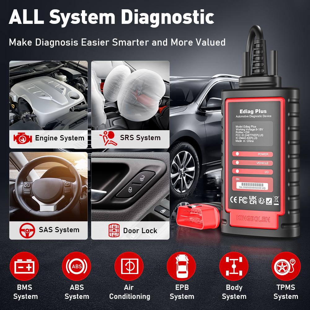 KINGBOLEN EDIAG Plus Универсальный OBD2 Диагностический Сканер, Интеллектуальный Инструмент Сканирования с Протоколом CAN-FD, 15+ Сбросов, Кодирование ЭБУ