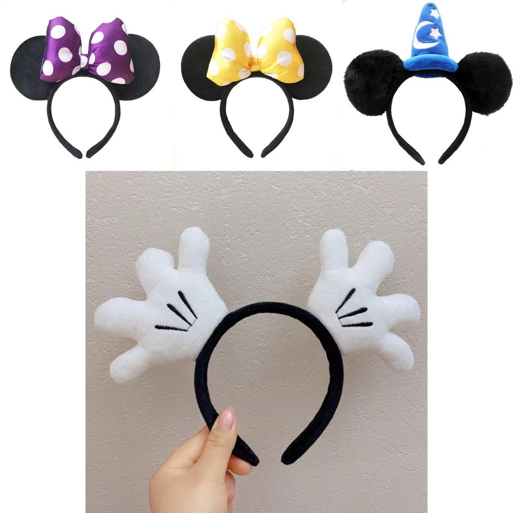 Disney Red Cotton Bow Headband Cartoon Minnie Mickey Ear Hair Accessory With Shiny Sequins