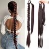Synthetic Elegant Women Long Straight Braided Ponytail Extensions Natural Black Hairpiece Wrap Around Pony Tail With Rubber Band
