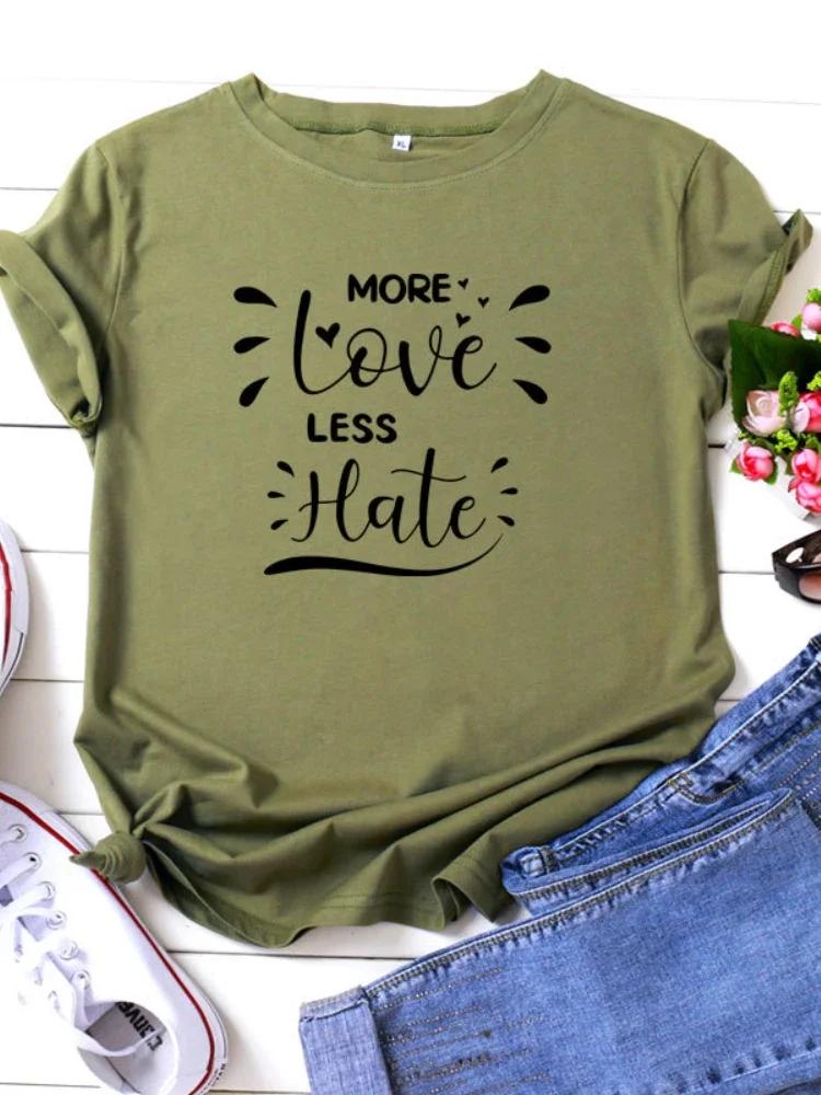 Больше любви меньше ненависти с принтом букв женская футболка с коротким рукавом и круглым вырезом свободная женская футболка женская футболка топы женские футболки