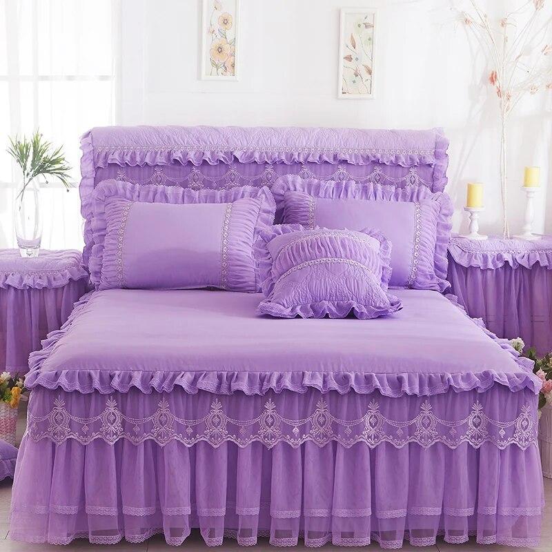 1 Pc Lace Bed Skirt +2pcs Pillowcases Bedding Set Princess Lace Bedding Bedspreads Fitted Bed Sheet For Girls King Queen Size